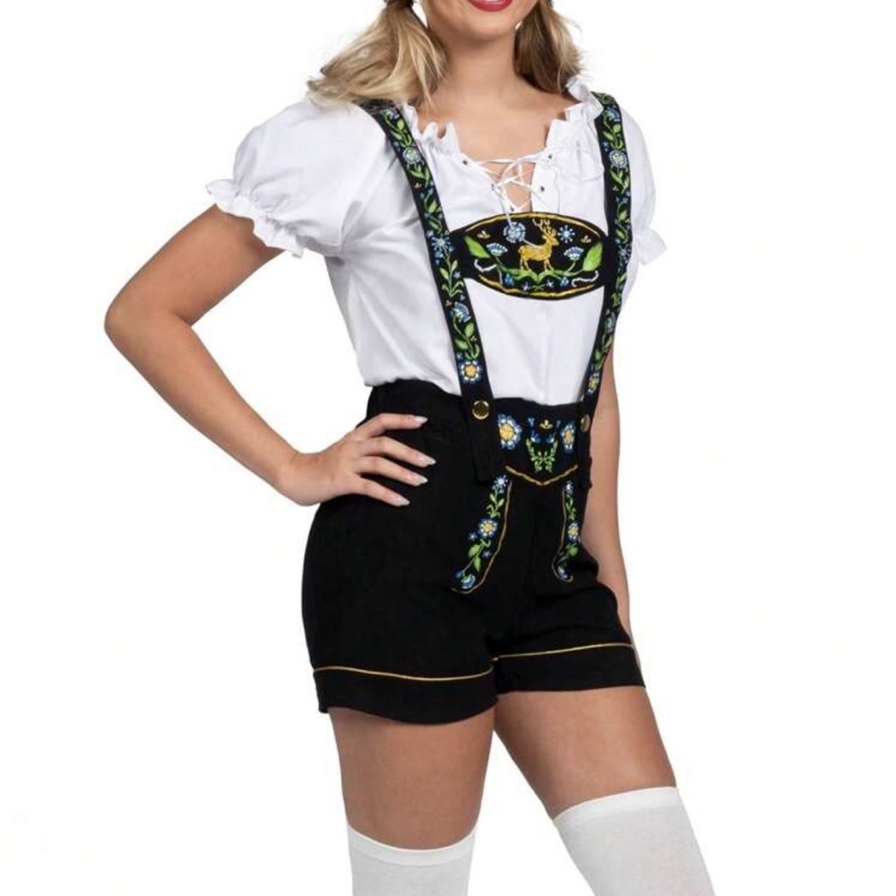 Oktoberfest Lederhosen black shorts two piece costume Beer Maiden Size Medium